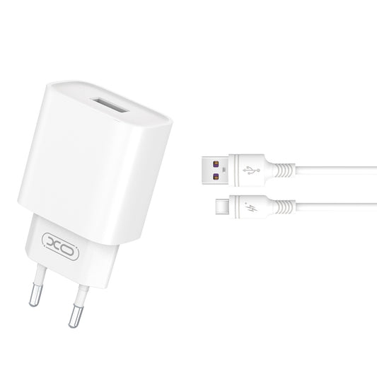 Netzladegerät mit USB-C Kabel XO Design CE02D, 18W, 3A, 1 x USB-A, Weiß