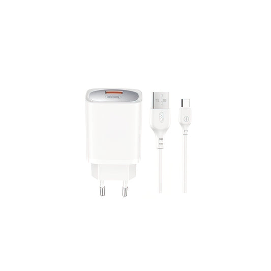 Netzladegerät mit USB-C Kabel XO Design CE19, 18W, 3A, 1 x USB-A, Weiß