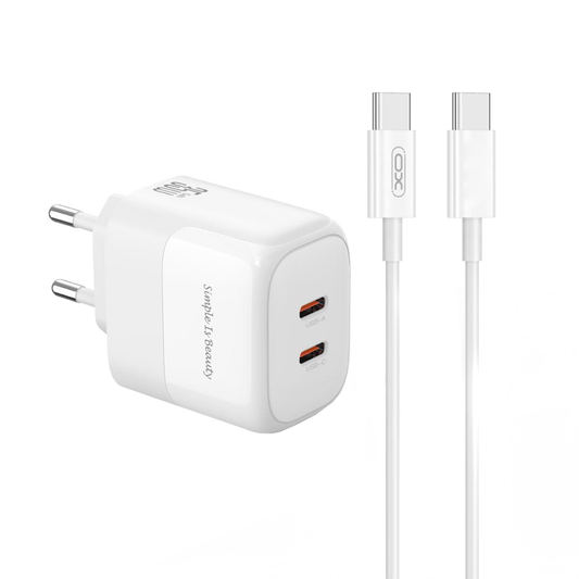 Netzladegerät mit USB-C Kabel XO Design L140, 35W, 3A, 2 x USB-C, Weiß