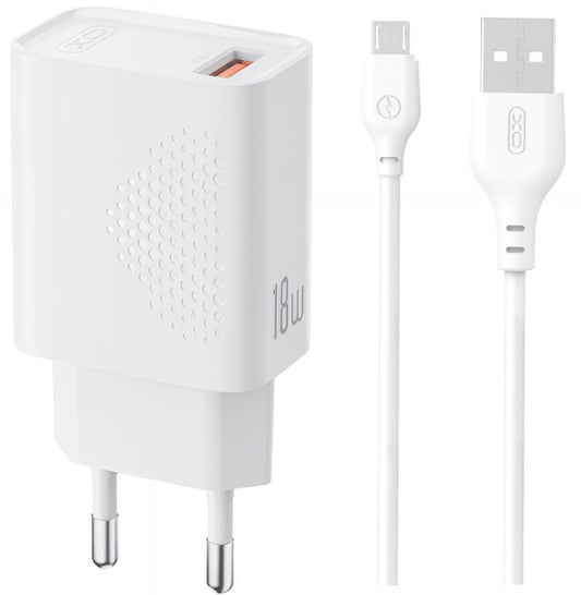 Netzladegerät mit microUSB-Kabel XO Design L159, 18W, 3A, 1 x USB-A, Weiß