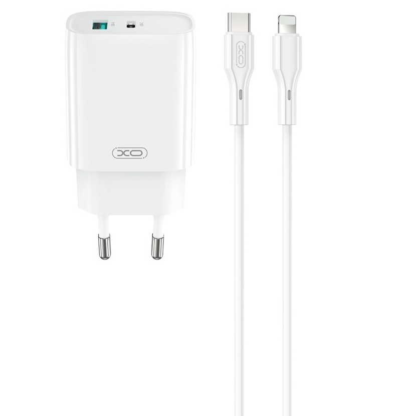 Netzladegerät mit Lightning-Kabel XO Design CE30, 30W, 3A, 1 x USB-A - 1 x USB-C, Weiß