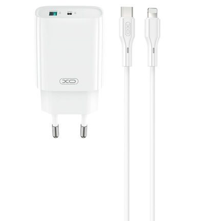 Netzladegerät mit Lightning-Kabel XO Design CE30, 30W, 3A, 1 x USB-A - 1 x USB-C, Weiß