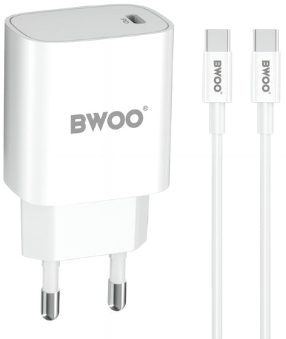Netzladegerät mit USB-C Kabel BWOO CDA159, 20W, 3A, 1 x USB-C, Weiß