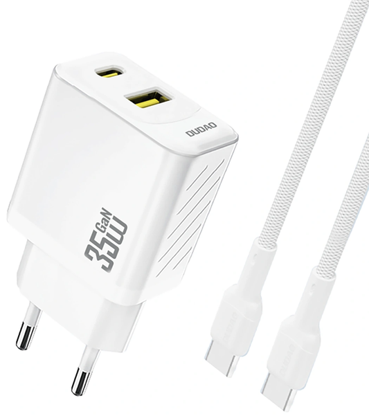 Netzladegerät mit USB-C Kabel Dudao A27Max, 35W, 1 x USB-A - 1 x USB-C, Weiß