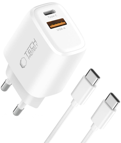 Netzteil mit USB-C-Kabel Tech-Protect NCA20, 20W, 3A, 1 x USB-A - 1 x USB-C, Weiß