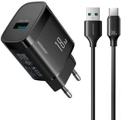 Netzteil mit USB-C-Kabel Joyroom JR-TF4, 18W, 3A, 1 x USB-A, Schwarz