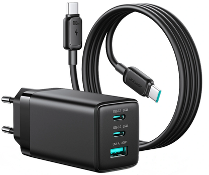 Netzteil mit USB-C-Kabel Joyroom JR-TG10, 65W, 3,25A, 1 x USB-A - 2 x USB-C, Schwarz
