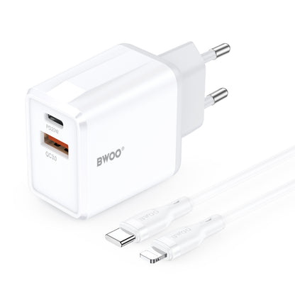 Lightning Cable Wall Charger BWOO CDA182, 38W, 3A, 1 x USB-A - 1 x USB-C, White