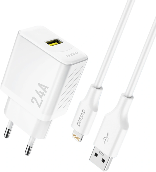 Dudao A23LEU Netzladegerät mit Lightning-Kabel, 12 W, 2,4 A, 1 x USB-A, Weiß
