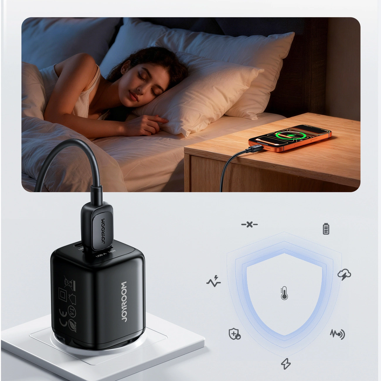 Netzteil mit USB-C-Kabel Joyroom JR-TG7, 33W, 3A, 1 x USB-A - 1 x USB-C, Schwarz