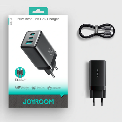 Netzteil mit USB-C-Kabel Joyroom JR-TG10, 65W, 3,25A, 1 x USB-A - 2 x USB-C, Schwarz