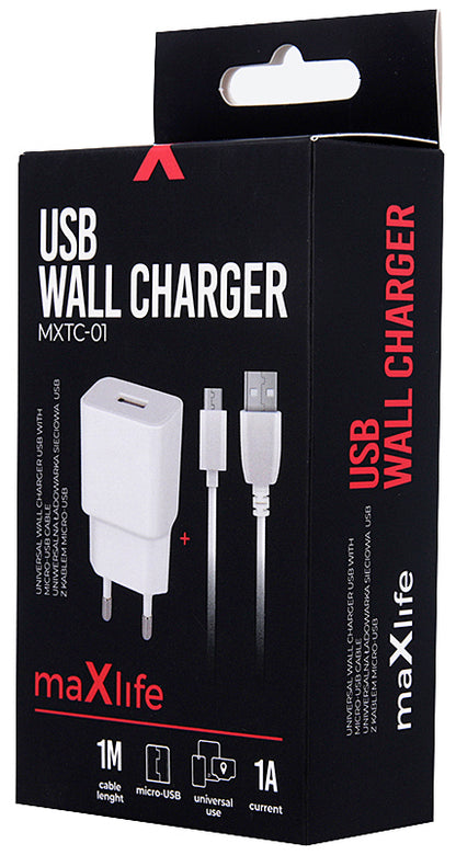 Netzwerkladegerät mit Micro-USB-Kabel MaXlife MXTC-01, 5 W, 1 A, 1 x USB-A, Weiß