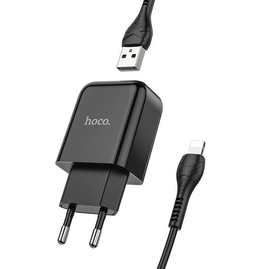Netzladegerät mit Lightning-Kabel HOCO N2, 10W, 2A, 1 x USB-A, Schwarz