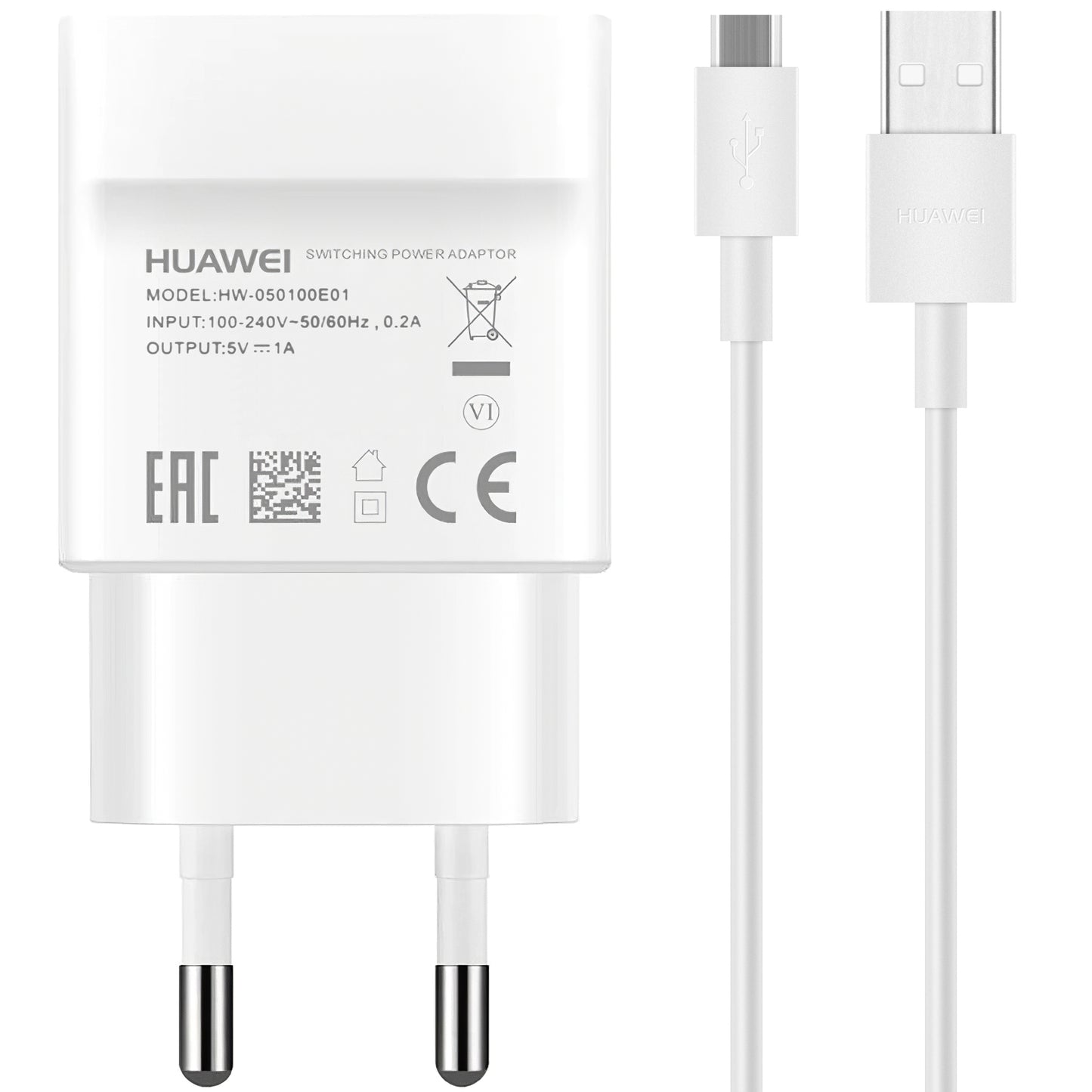 Netzwerkladegerät mit MicroUSB-Kabel Huawei HW-050100E01, 5 W, 1 A, 1 x USB-A, Weiß