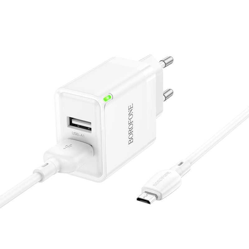 Netzwerkladegerät mit Micro-USB-Kabel Borofone BN15 Strong, 10,5 W, 2,1 A, 2 x USB-A, Weiß