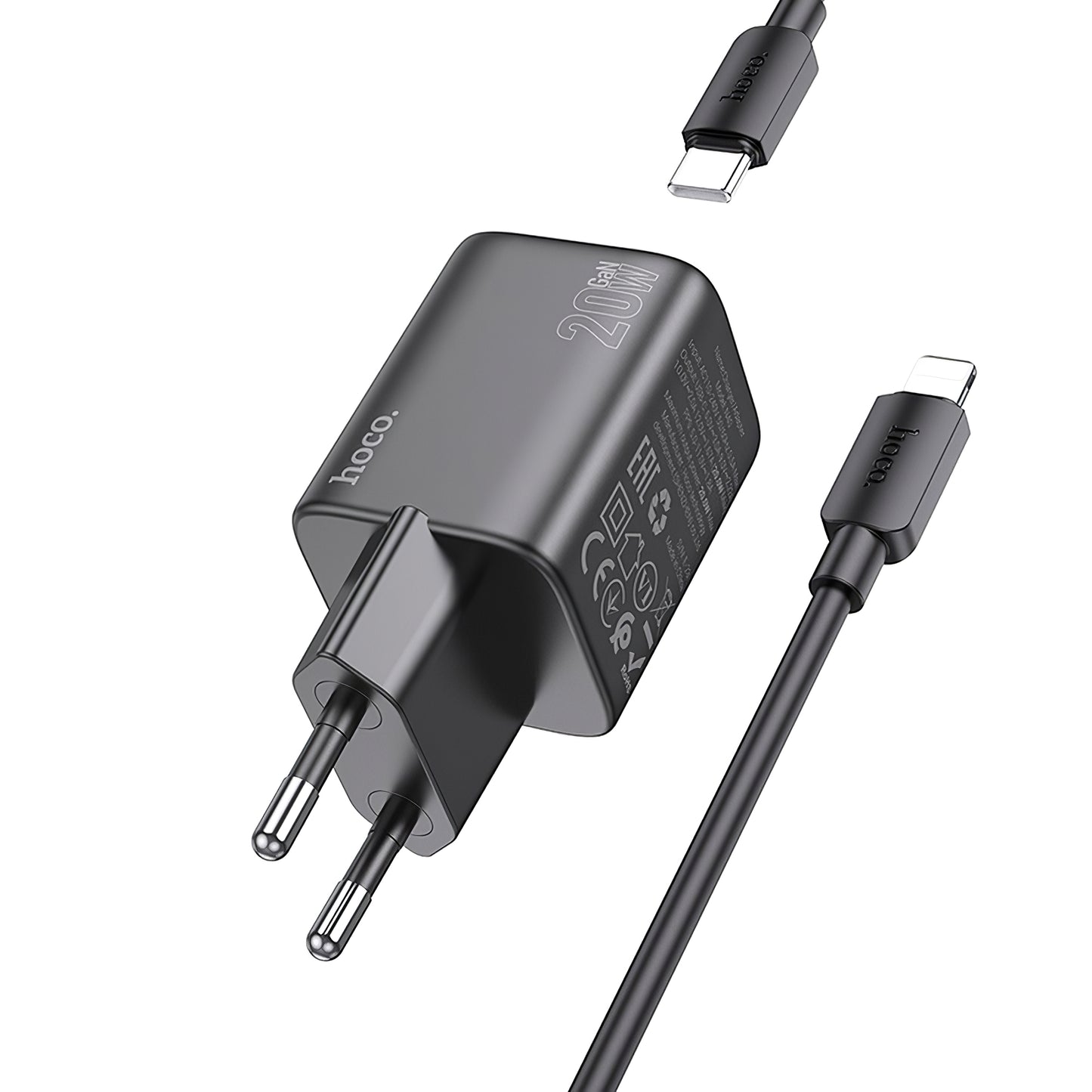 Netzwerkladegerät mit Lightning-Kabel HOCO N40, 20 W, 3 A, 1 x USB-C, Schwarz