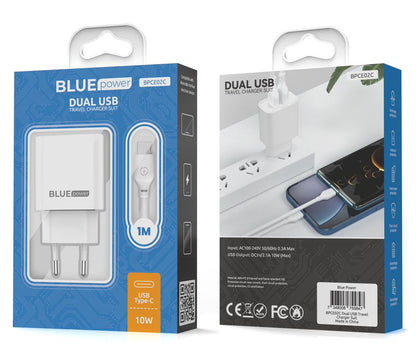 Netzwerkladegerät mit USB-C-Kabel Blue Power BPCE02C, 10,5 W, 2,1 A, 2 x USB-A, Weiß