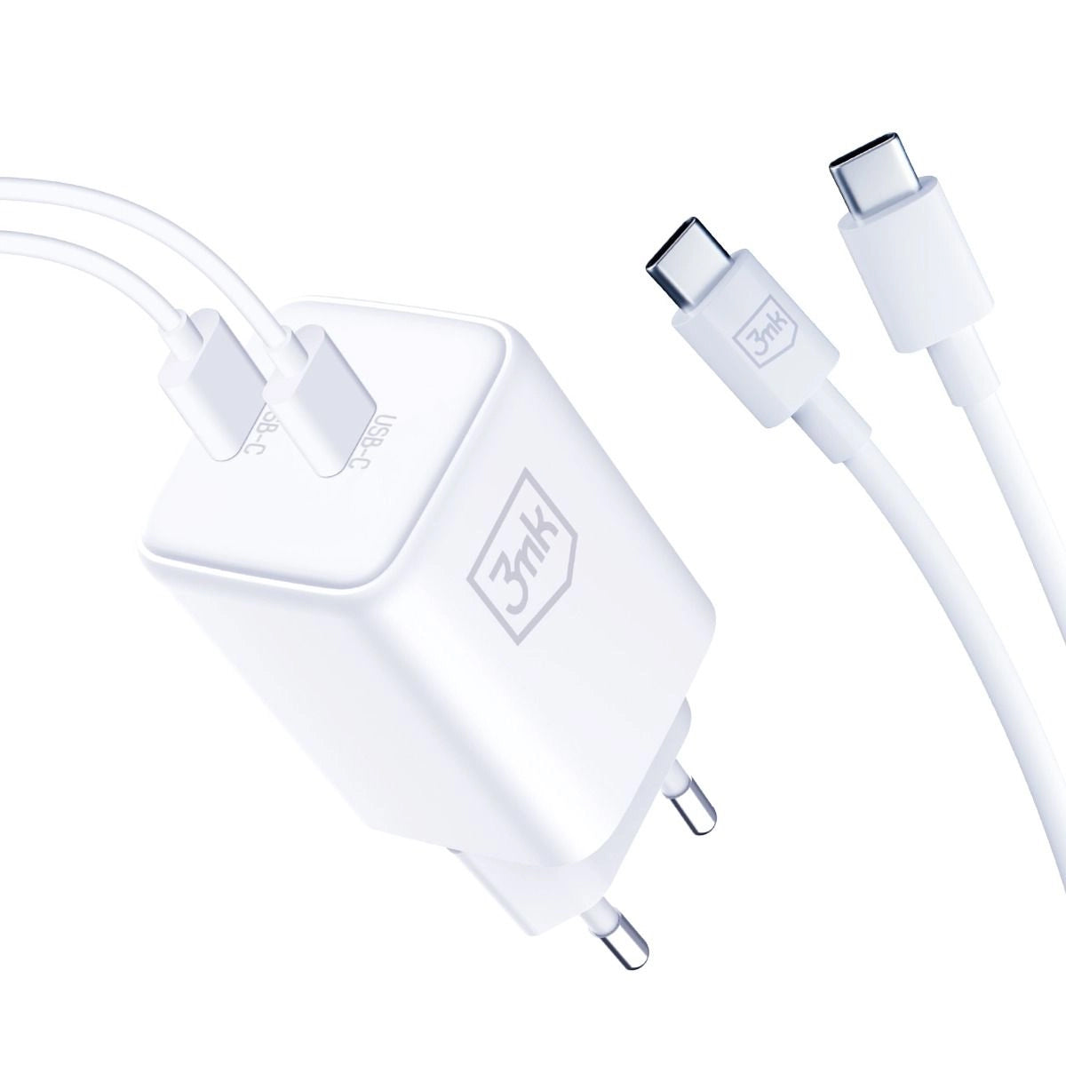 Netzwerkladegerät mit USB-C-Kabel 3MK HyperCharger, 45 W, 3 A, 2 x USB-C, Weiß