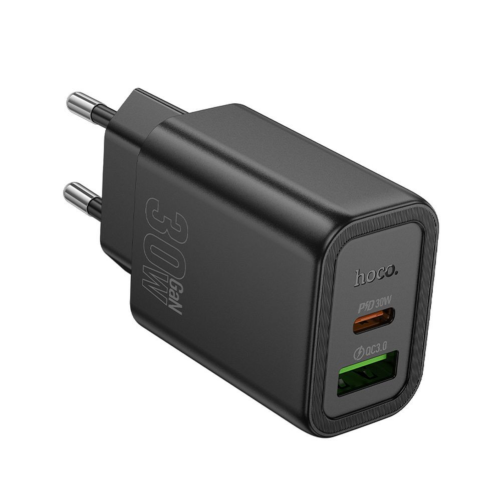 Netzladegerät HOCO N63, 30W, 3A, 1 x USB-A - 1 x USB-C, Schwarz