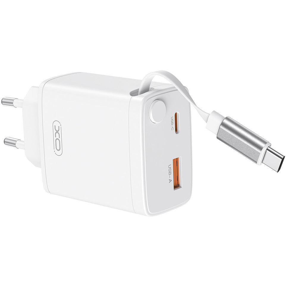 Netzladegerät mit USB-C Kabel XO Design CE31, 30W, 3A, 1 x USB-A - 1 x USB-C, Weiß