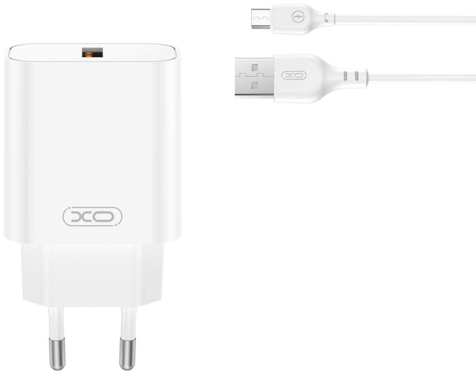 Netzladegerät mit microUSB-Kabel XO Design CE33, 18W, 3A, 1 x USB-A, Weiß