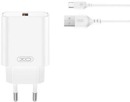 Netzladegerät mit microUSB-Kabel XO Design CE33, 18W, 3A, 1 x USB-A, Weiß