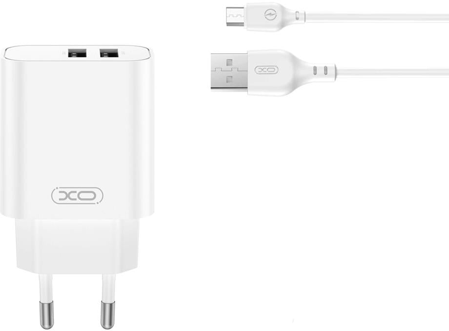 Netzladegerät mit microUSB-Kabel XO Design CE34, 12W, 2.4A, 2 x USB-A, Weiß