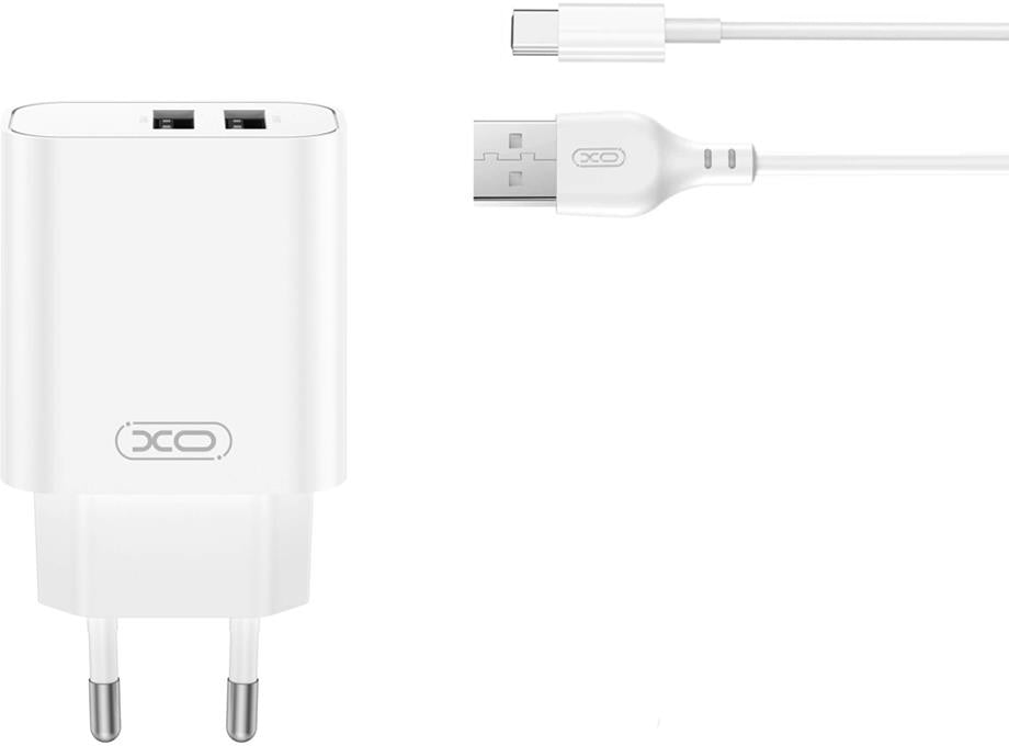 Netzladegerät mit USB-C Kabel XO Design CE34, 12W, 2.4A, 2 x USB-A, Weiß