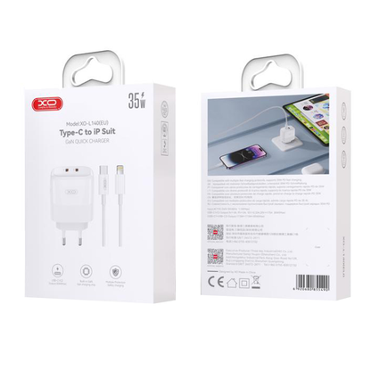 Netzladegerät mit Lightning-Kabel XO Design L140, 35W, 3A, 2 x USB-C, Weiß
