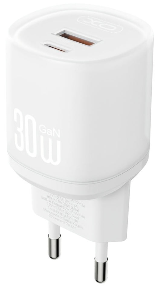 Netzladegerät mit Lightning-Kabel XO Design L151, 30W, 3A, 1 x USB-A - 1 x USB-C, Weiß