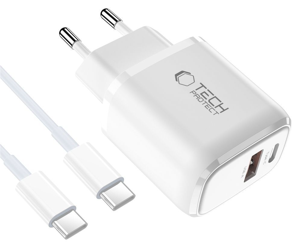 Netzteil mit USB-C-Kabel Tech-Protect NCA20, 20W, 3A, 1 x USB-A - 1 x USB-C, Weiß