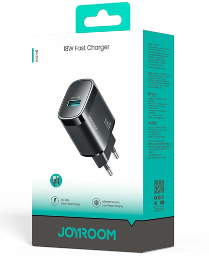 Netzteil mit USB-C-Kabel Joyroom JR-TF4, 18W, 3A, 1 x USB-A, Schwarz