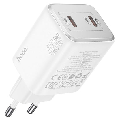 Netzwerkladegerät mit Lightning-Kabel HOCO N42, 45 W, 3 A, 2 x USB-C, Weiß