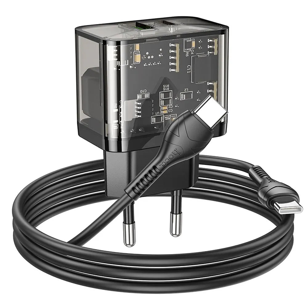 Netzladegerät mit USB-C Kabel HOCO N34, 20W, 3A, 1 x USB-A - 1 x USB-C, Transparent