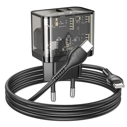Netzladegerät mit USB-C Kabel HOCO N34, 20W, 3A, 1 x USB-A - 1 x USB-C, Transparent