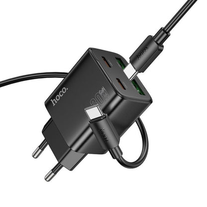 Netzladegerät mit USB-C Kabel HOCO N56, 30W, 3A, 2 x USB-A - 2 x USB-C, Schwarz