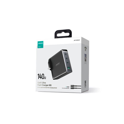 Netzladegerät mit USB-C Kabel Joyroom JR-TCG05UK, 140W, 5A, 1 x USB-A - 3 x USB-C, UK, Schwarz