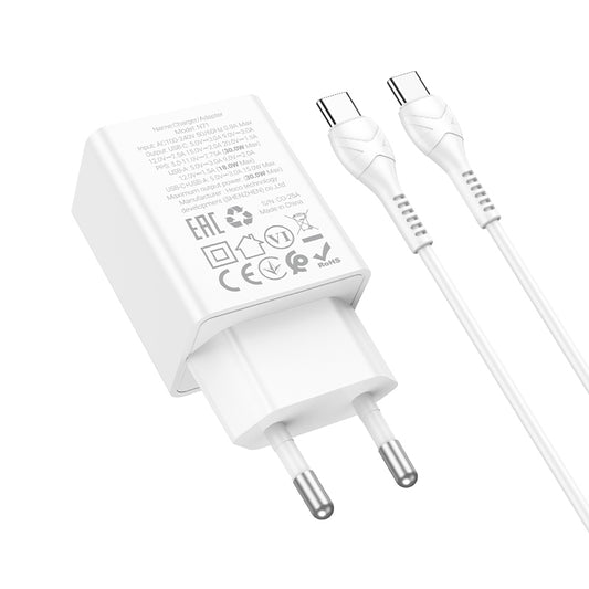 Netzladegerät mit USB-C Kabel HOCO N71, 30W, 3A, 1 x USB-A - 1 x USB-C, Weiß