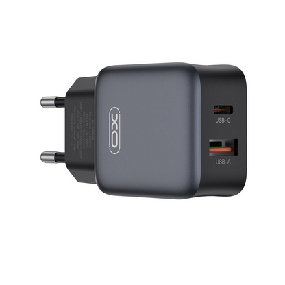 Netzladegerät mit Lightning-Kabel XO Design L156, 30W, 3A, 1 x USB-A - 1 x USB-C, Schwarz
