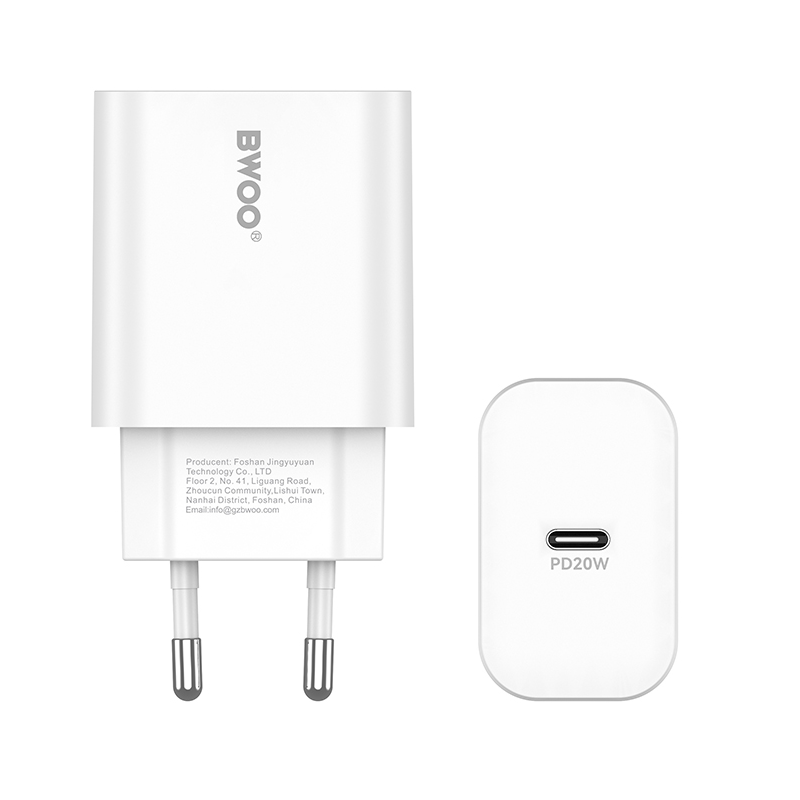 Netzladegerät mit Lightning-Kabel BWOO CDA233, 20W, 3A, 1 x USB-C, Weiß