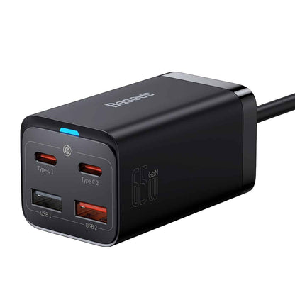 Netzwerkladegerät mit USB-C-Kabel Baseus GaN3 Pro, 65 W, 3 A, 2 x USB-A – 2 x USB-C, Schwarz CCGP040101