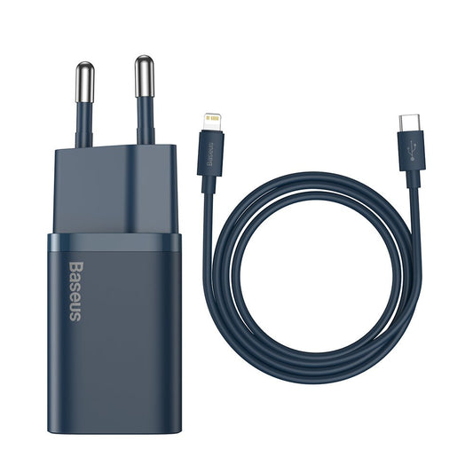 Baseus Super Si Netzwerk-Ladegerät mit Lightning-Kabel, 20W, 3A, 1 x USB-C, Blau TZCCSUP-B03