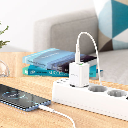 Borofone BN7 Netzwerkladegerät mit USB-C-Kabel, 20 W, 3 A, 1 x USB-A – 1 x USB-C, Weiß