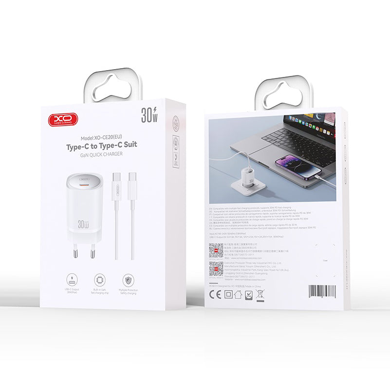 Netzwerkladegerät mit USB-C-Kabel XO Design CE20, 30 W, 3 A, 1 x USB-C, Weiß