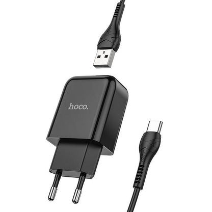 Network Charger with USB-C Cable HOCO N2, 10W, 2A, 1 x USB-A, Black