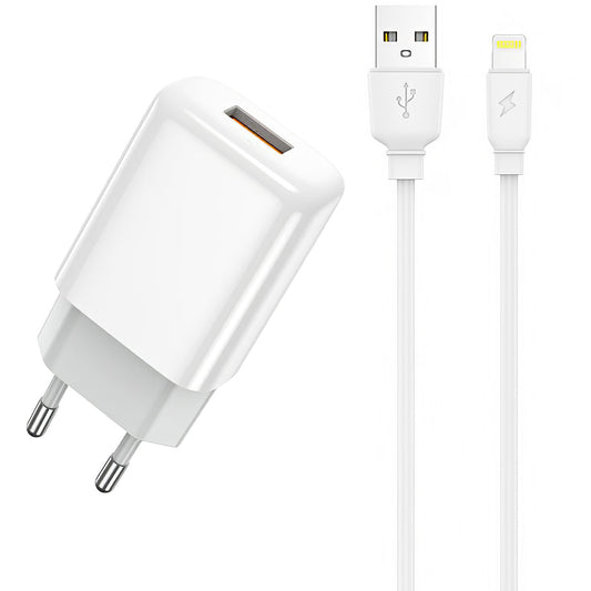 Prestico F7S Netzwerk-Ladegerät mit Lightning-Kabel, 12 W, 2,4 A, 1 x USB-A, Weiß 