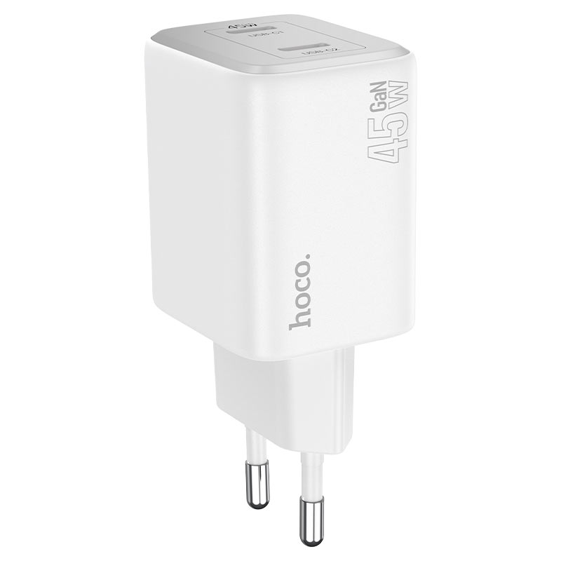 Netzwerkladegerät mit Lightning-Kabel HOCO N42, 45 W, 3 A, 2 x USB-C, Weiß