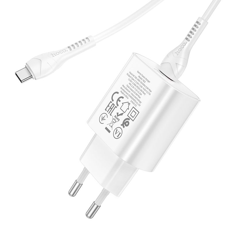 Netzwerkladegerät mit USB-C-Kabel HOCO Jetta N22, 25 W, 3 A, 1 x USB-C, Weiß