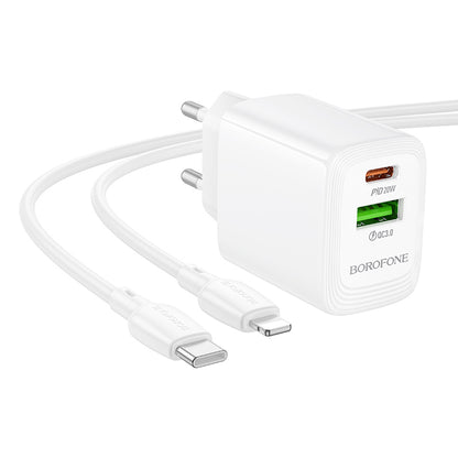 Netzladegerät mit Lightning-Kabel Borofone BN27 Fuente, 20W, 3A, 1 x USB-A - 1 x USB-C, Weiß