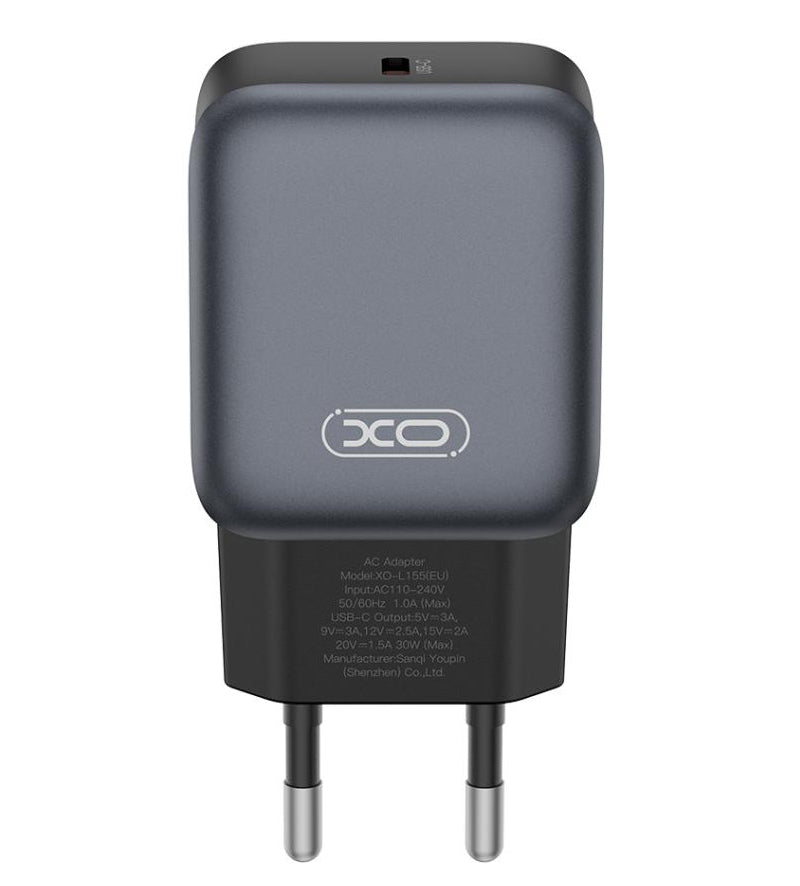 Network Charger with USB-C Cable XO Design L155, 30W, 3A, 1 x USB-C, Black